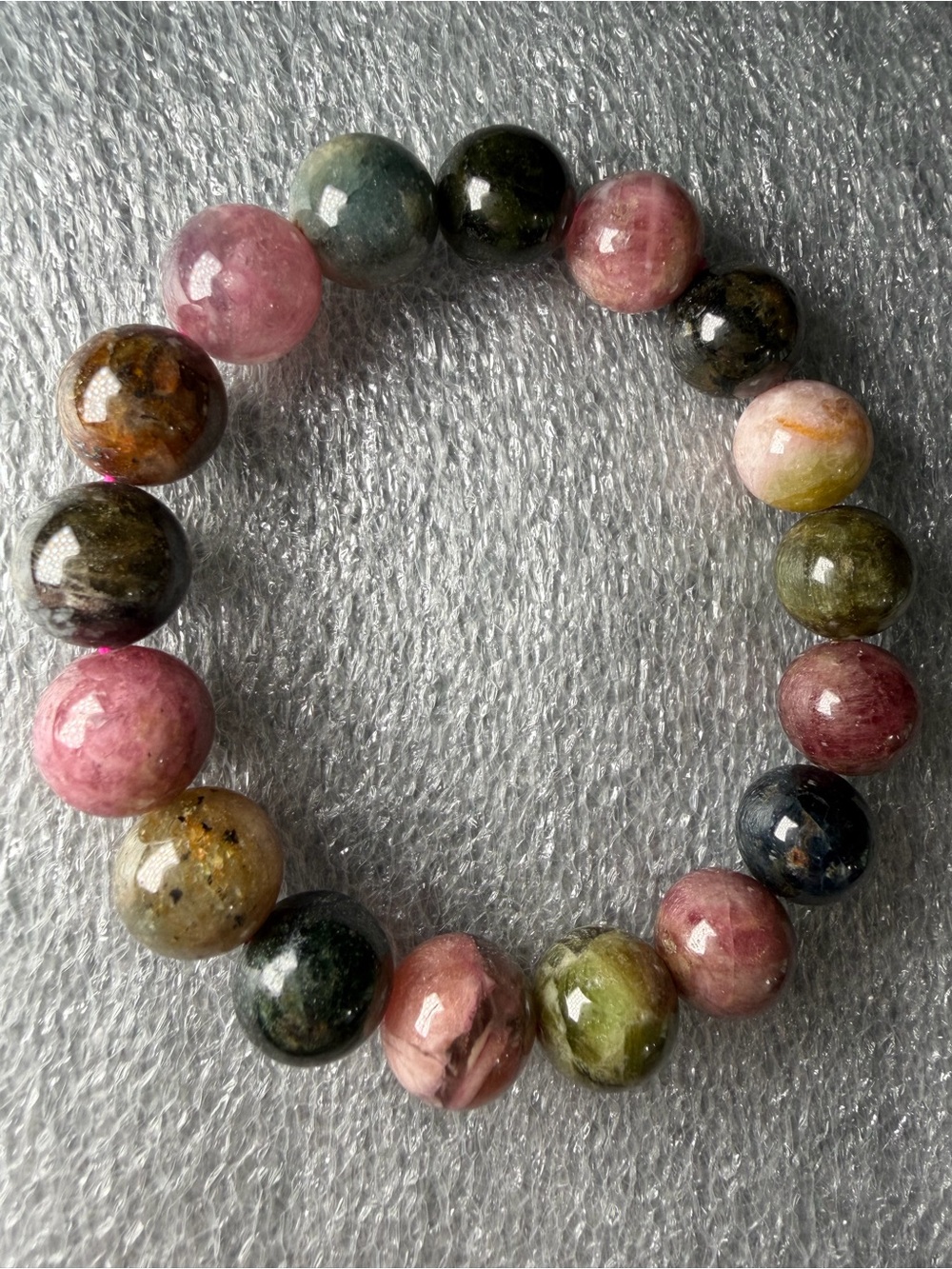 Stunning High Quality 12MM Watermelon Tourmaline Natural Crystal Bracelet